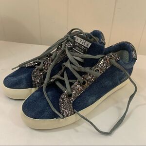 Vintage Havana Yves Washed Denim neakers Lace Up Sparkle Sneakers Shoes Size 8